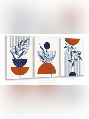 Abstract Geometric Wall Art - Navy & Rust Botanical Print